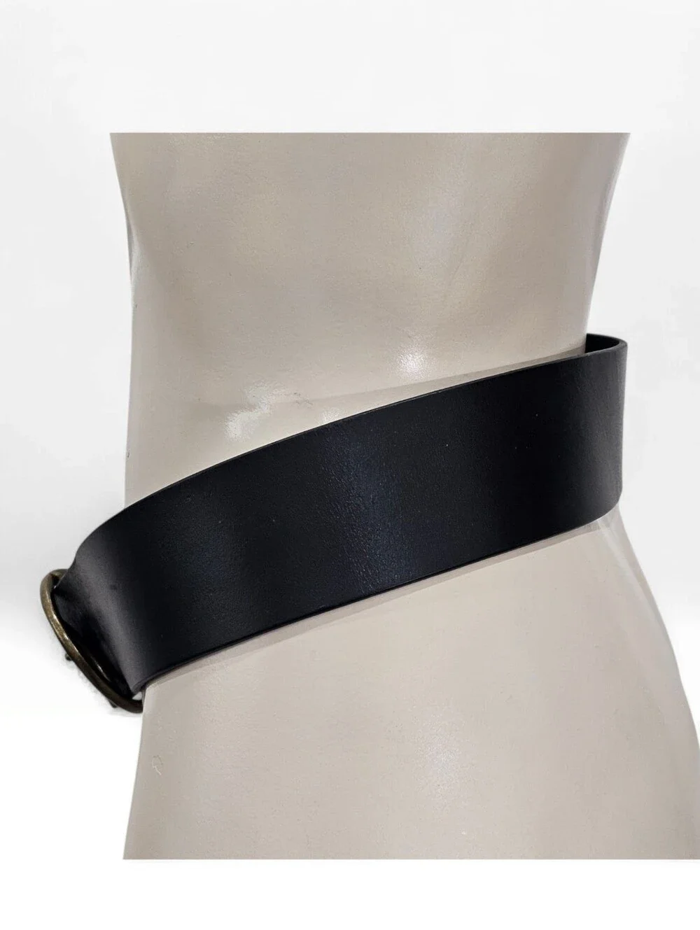 ANTHROPOLOGIE Women Black Leather 2-1/4" Wide Circle Buckle Belt XS/S - Picture 5 of 7